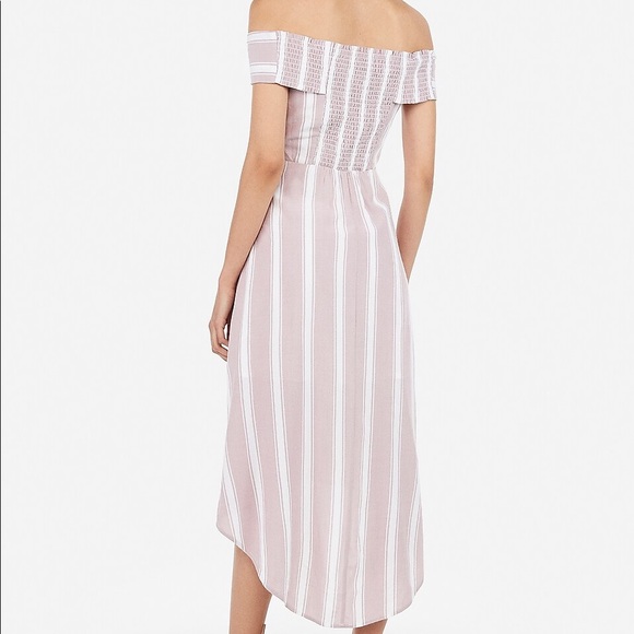 NWT Express Striped Off The Shoulder Tie Front Midi Dress - Picture 2 of 5